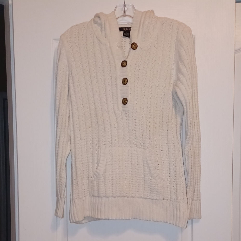 Style & Co Cream Knit Sweater with Button Detail | Cozy Pullover